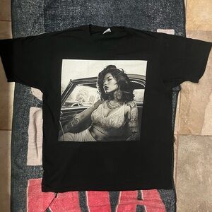 Black Graphic Tee with Monochrome Car Girl Print